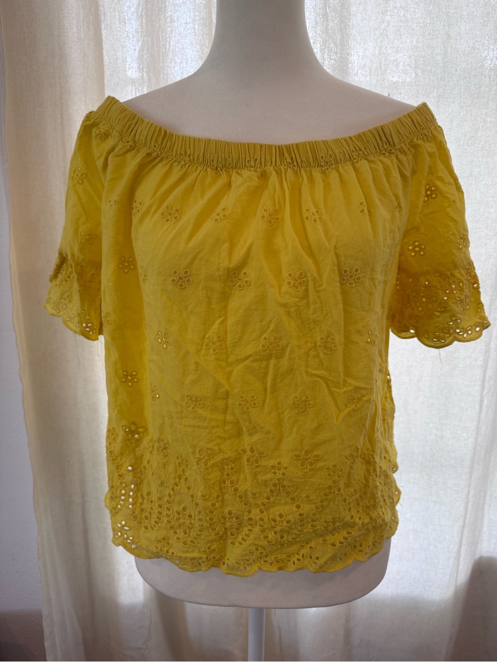 Women's Yellow Off-Shoulder Eyelet Top